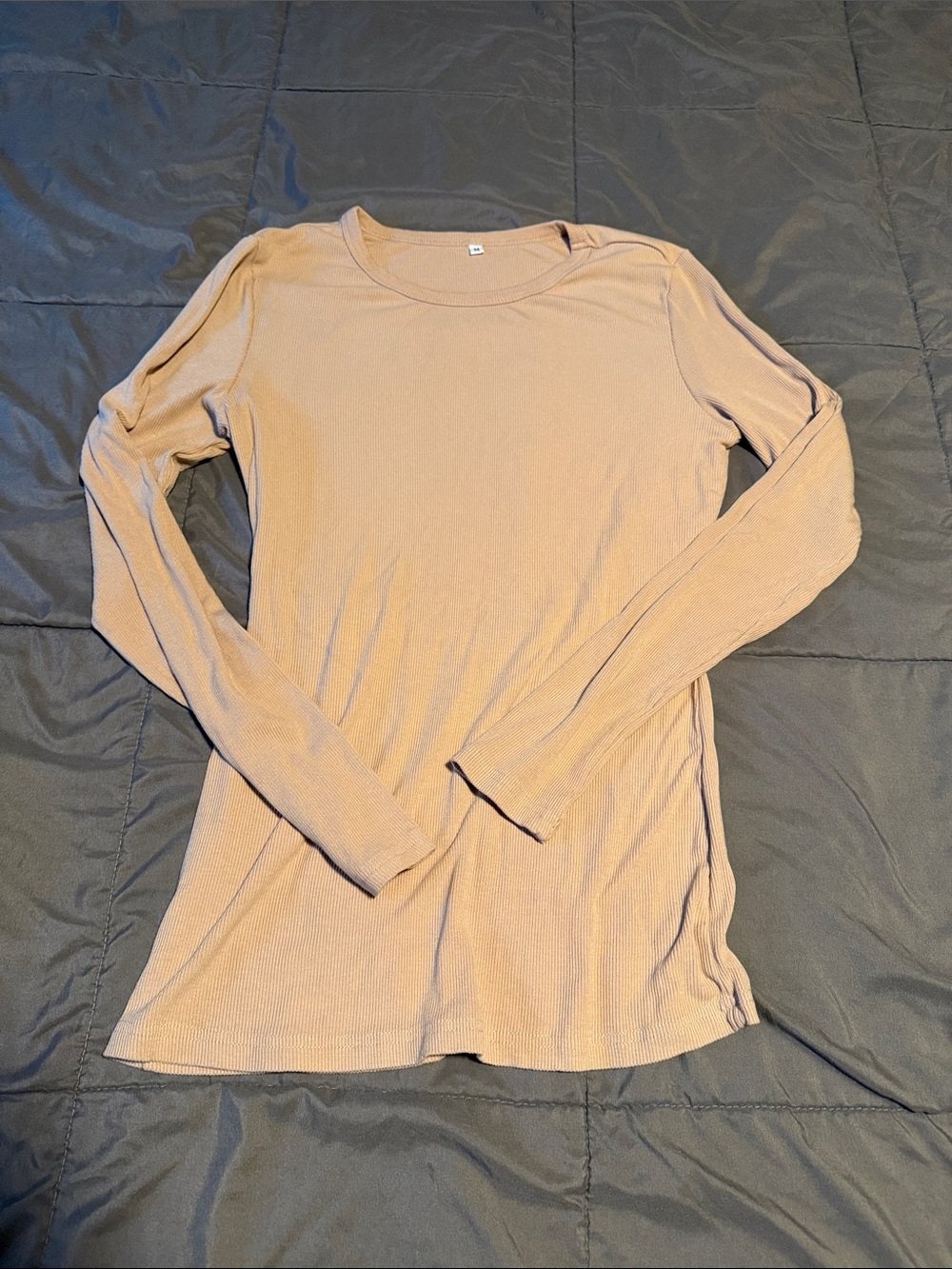 Women's Long Sleeve Ribbed Crewneck Top - Tan